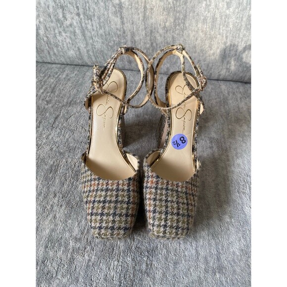 NWT Jessica Simpson Tweed Block Heel Pumps 8.5 Ankle Strap Heels • Square toe - Picture 6 of 10